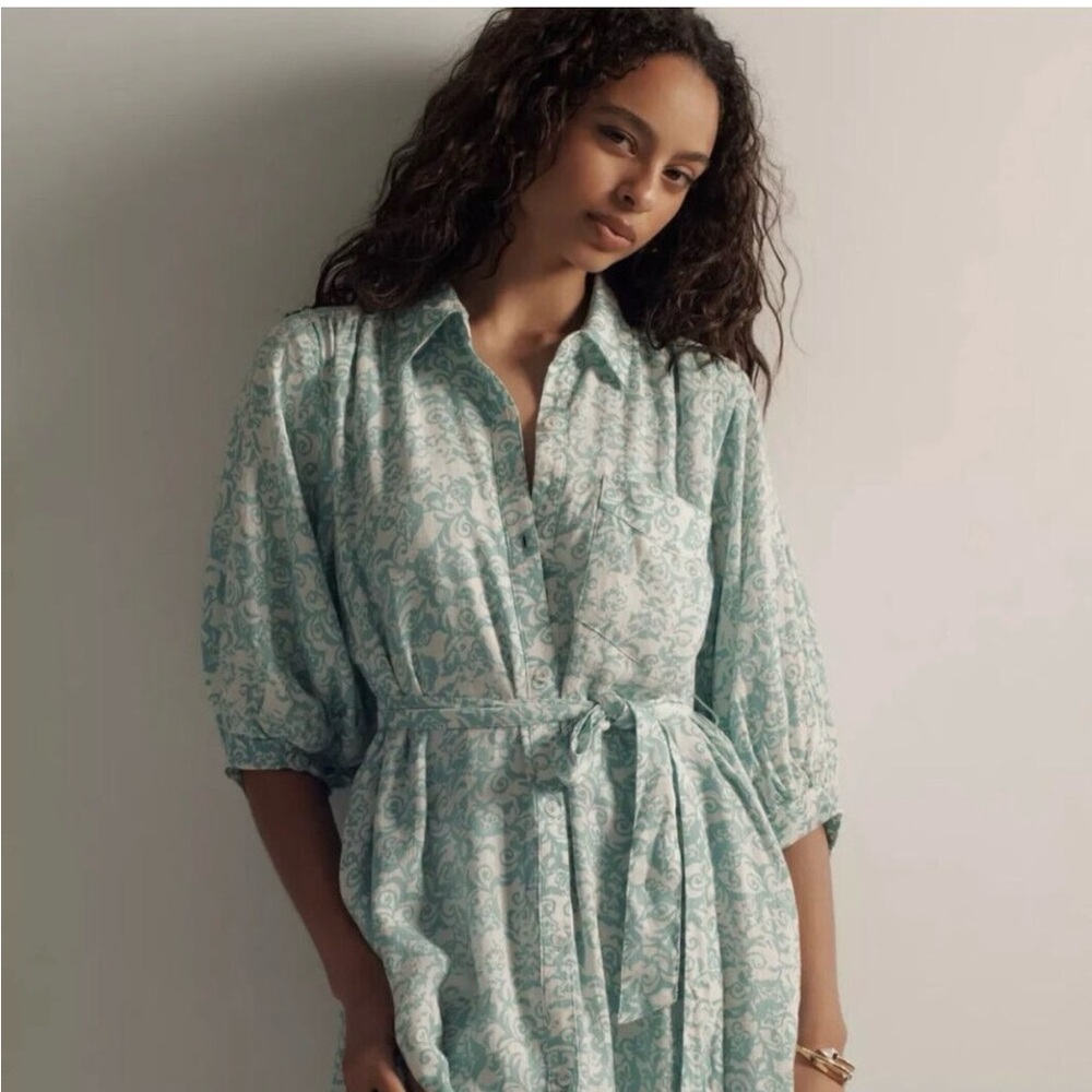 Maeve Button front belted wrap maxi dress